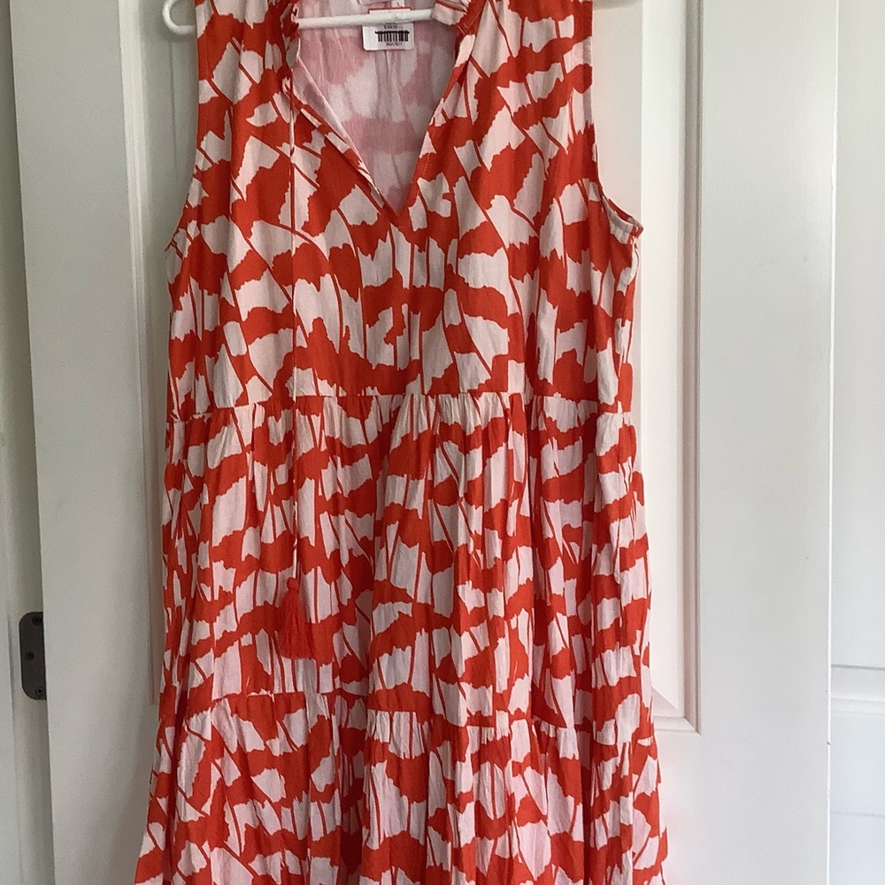 Jude Connaly Orange and White Patterned  Cotton Dress Sleeveless Ruffle Large - Picture 3 of 8